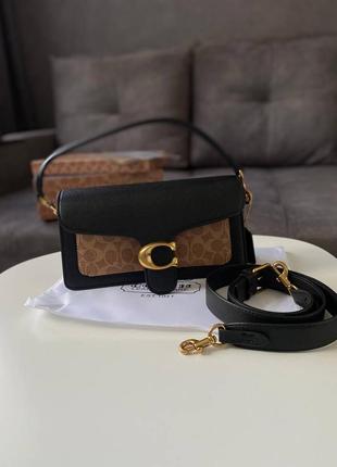 Coach tabby shoulder with signature canvas tan black4 фото