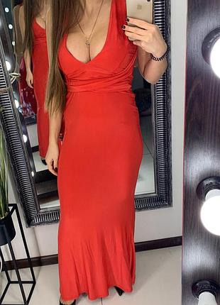 👗эффектное красное платье в пол/вечернее платье с декольте/длинное вечернее платье👗