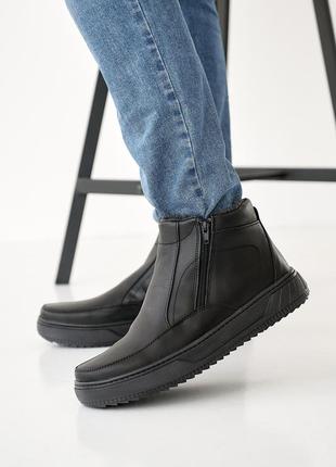 Стильные черные ботинки мужские зимние, на молнии, кожаные/кожа-мужская обувь на зиму 2023-20244 фото