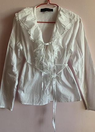 Белоснежная блуза на запах с завязками р.s/m1 фото