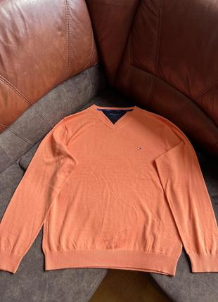 Хлопковый свитер джемпер tommy hilfiger оригинальный оранжевый4 фото