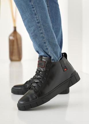 Суперстильні чорні зимові черевики чоловічі, вовна підкладка,шкіряні/шкіра-чоловіче взуття на зиму3 фото