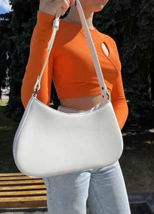 Жіноча сумка багет | бежева, біла| українське виробництво7 фото