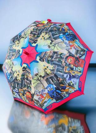 Детский зонтик для мальчика полуавтомат с принтом лего ниндзяго, зонтик для ребенка