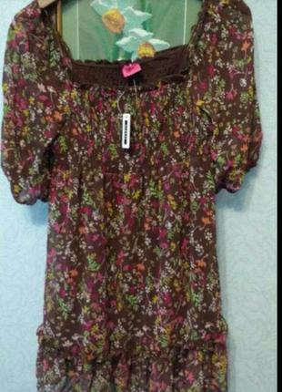Чудесная блуза шифоновая туника с цветочным принтом