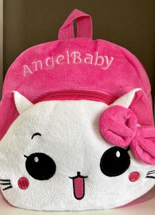 Красивый плюшевый детский рюкзак, в садик, для девочек "котик" (розовый)1 фото
