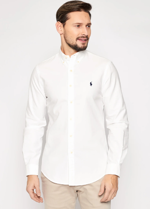 Білосніжна чоловічна сорочка рубашка  polo ralph lauren custom fit white shirt