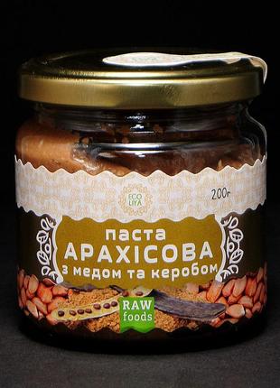 Сироїдна арахісова паста з медом і керобом еколія ecoliya 200 мл