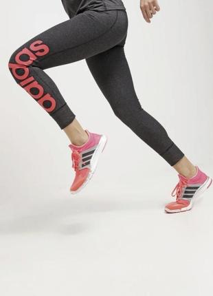 Коттоновые лосины серые леггинсы велосипедки тайтсы брюки женские спортивные беговые adidas big logo