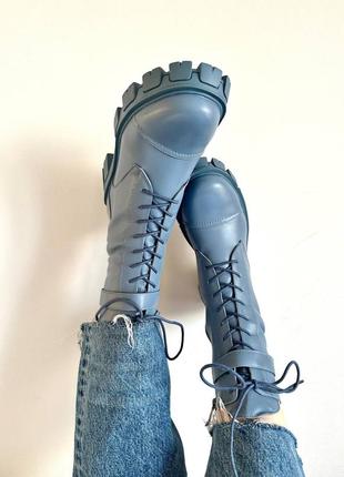 Жіночі черевики блакитні boyfriend boots blue3 фото