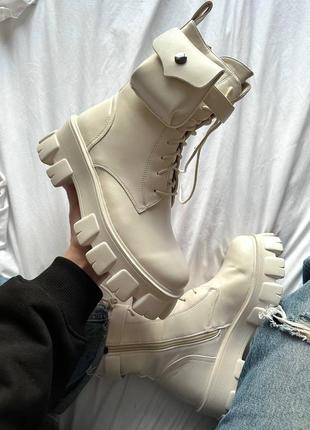 Женские ботинки белые кожаные boyfriend boots white