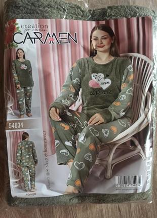 Женская пижама теплая на флисе хаки carmen xl xxl xxxl 4xl