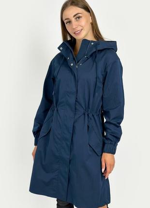 Длинный женский плащ с капюшоном finn flare fbc13019-101 темно-синий xs