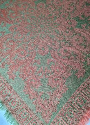 Шерстяной платок персиковый салатовый3 фото