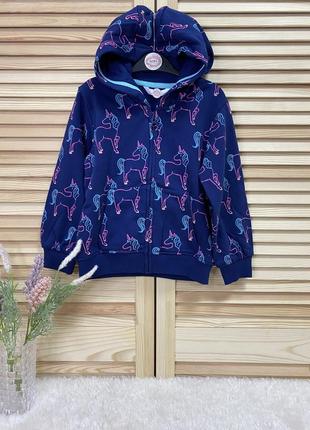 Худи marks & spencer для девочек на рост 98см 104см  синее с единорогами англия m&s