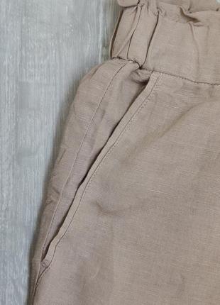 Качественные бежевые брюки из льна и вискозы с боковыми карманами  s р3 фото