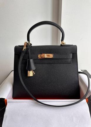 Черная женская кожаная сумка в стиле hermes келлы эрмес5 фото