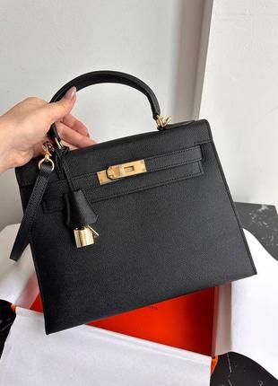 Черная женская кожаная сумка в стиле hermes келлы эрмес2 фото