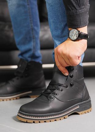 Стильні чорні чоловічі черевики зимові,шерстяна підкладка,шкіряні/шкіра-чоловіче взуття на зиму5 фото