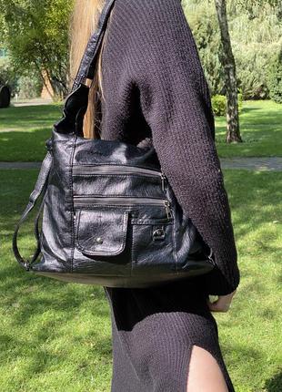 Женская сумка кросс-боди через плече рюкзак 10187 черная3 фото