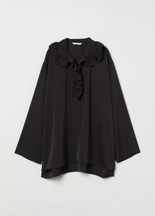 Рубашка блуза черная с воротником воланом оверсайз h&amp;m6 фото