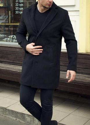Кашемірове чоловіче пальто демісезонне — чорне