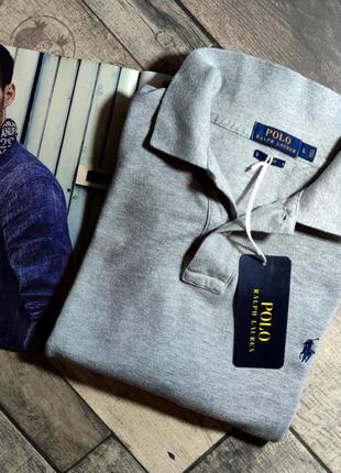 Чоловіче бавовняне елегантне базове поло з довгим рукавом polo ralph lauren у сірому кольорі оригінал розмір,l