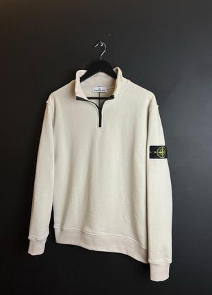 Люксовый свитшот на металлической молнии stone island молочный