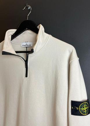 Люксовый свитшот на металлической молнии stone island молочный2 фото