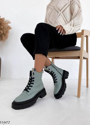 Демісезонні черевики,
колір: сіро-зелений, натуральна шкіра