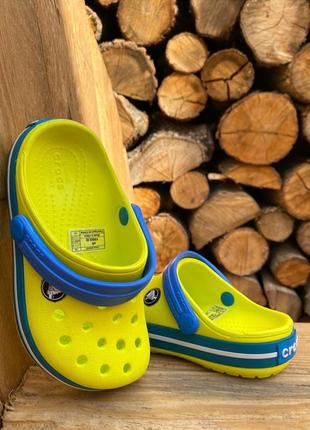 Дитячі крокси сабо crocs kids’ crocband clog tennis ball green/ocean жовті1 фото