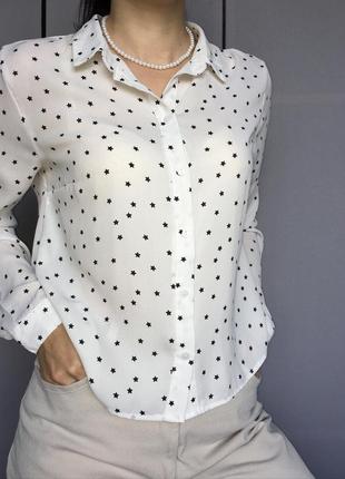 Жіноча рубашка/біла/чорна/женская рубашка/блуза/в зірочки1 фото