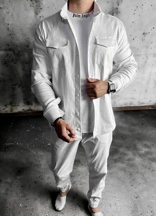 Мужской белый классический костюм комплект рубашка штаны білий класичний костюм сорочка та брюки1 фото