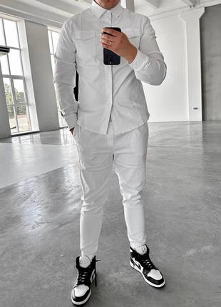 Мужской белый классический костюм комплект рубашка штаны білий класичний костюм сорочка та брюки2 фото