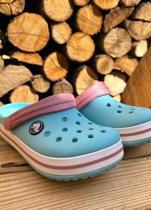 Детские кроксы сабо crocs kids’ crocband clog ice blue/white голубые3 фото