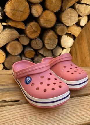 Детские кроксы сабо crocs kids’ crocband clog peony pink/stucco розовые2 фото
