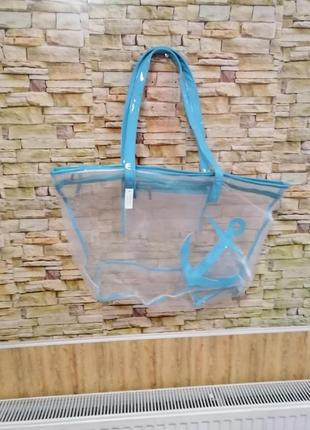 Містка пляжна прозора сумка сітка   вместительная пляжная прозрачная сумка сетка
