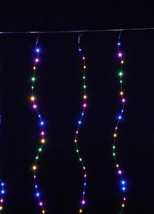 Xmas гірлянд (штора) 3m*3m) 300 led m-9 мультиколірний (copper) на мідному дроті + соед (100)