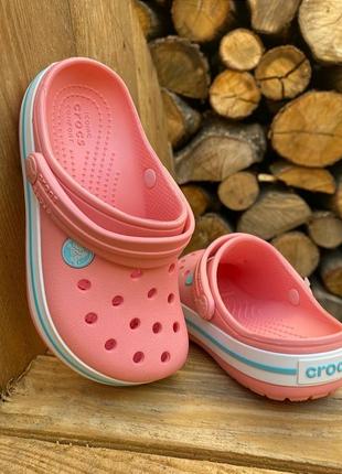Детские кроксы сабо crocs crocband kids melon/ice blue персиковые