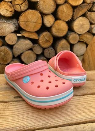 Детские кроксы сабо crocs crocband kids melon/ice blue персиковые2 фото