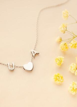 Серебряное колье ua с сердцем