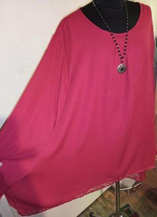 Жіночна,ошатна,2-ух шарова блузка з мереживом,мега батал,gina benotti