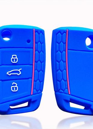 Силиконовый чехол на ключ volkswagen (силиконовый чехол на ключ фольксваген) 3 кнопки синий
