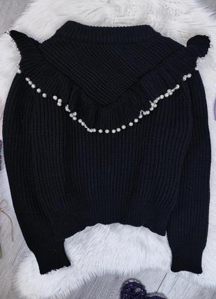 Женский черный укороченный джемпер с воланом zara украшен жемчугом размер l8 фото