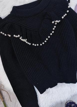 Женский черный укороченный джемпер с воланом zara украшен жемчугом размер l7 фото