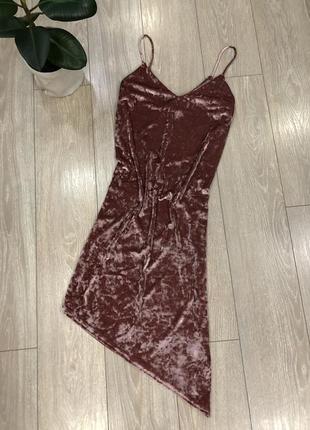Сукня міді вечірній оксамитове велюрове з асиметричним низом розмір 12-14 atmosphere
