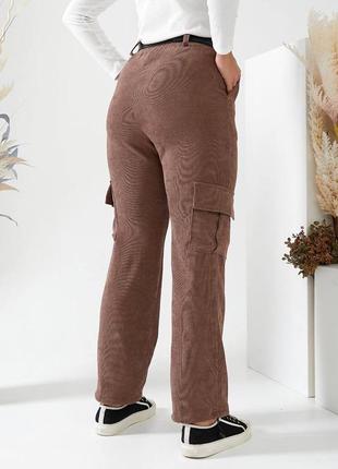 Женские брюки карго штаны вельветовые батал черные серые коричневые бежевые с карманами3 фото
