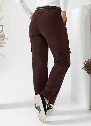 Женские брюки карго штаны вельветовые батал черные серые коричневые бежевые с карманами4 фото