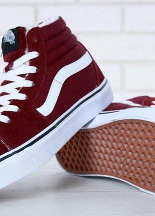 Зимние кеды на меху vans sk-8 bordo suede (женские и мужские размеры 398 фото