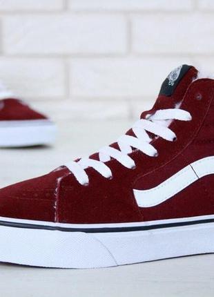 Зимние кеды на меху vans sk-8 bordo suede (женские и мужские размеры 395 фото